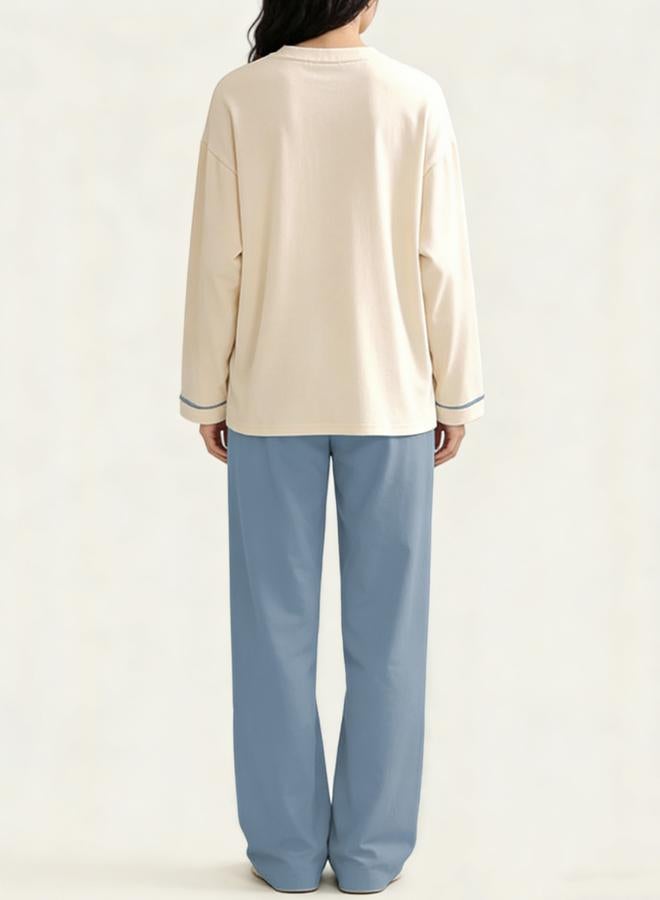 Take Two Blue Graphic Print Long Sleeve T-Shirt and Pyjama Set - Image 4